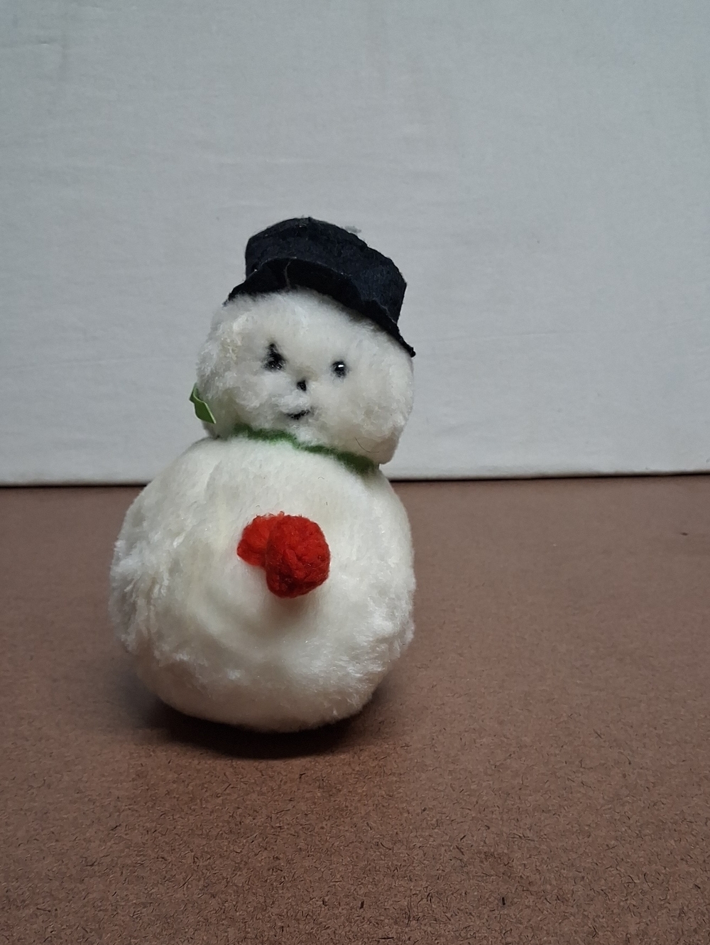 Plush Small Pet Snowman Toy in White with Black Hat and Red Nose